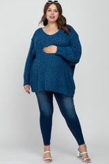 Teal Oversized Open Knit Maternity Plus Sweater