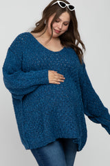 Teal Oversized Open Knit Maternity Plus Sweater