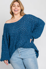 Teal Oversized Open Knit Plus Sweater