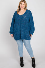 Teal Oversized Open Knit Plus Sweater