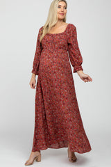 Burgundy Floral Maternity Maxi Dress