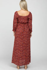 Burgundy Floral Maternity Maxi Dress