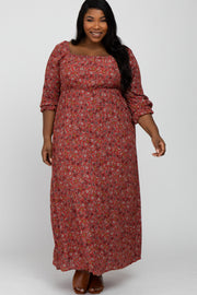 Burgundy Floral Plus Maxi Dress