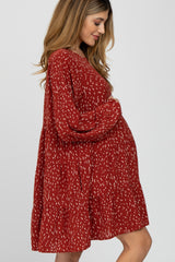 Burgundy Printed Tiered Maternity Dress