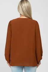 Camel V Neck Maternity Blouse