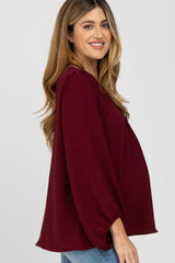 Burgundy V Neck Maternity Blouse