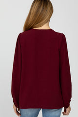 Burgundy V Neck Maternity Blouse