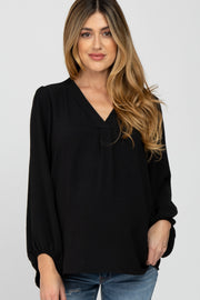 Black V Neck Maternity Blouse