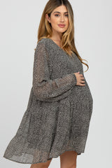 Black Leopard Print Tiered Maternity Dress