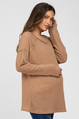 Camel Exposed Seam Maternity Long Sleeve Top