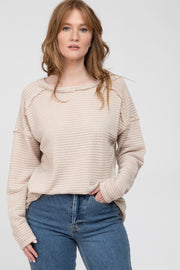 Beige Exposed Seam Long Sleeve Top