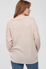 Beige Exposed Seam Long Sleeve Top