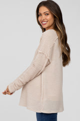 Beige Exposed Seam Maternity Long Sleeve Top