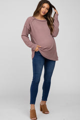 Mauve Exposed Seam Maternity Long Sleeve Top