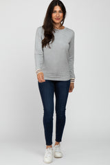 Heather Grey Long Striped Sleeve Top