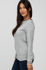 Heather Grey Long Striped Sleeve Top