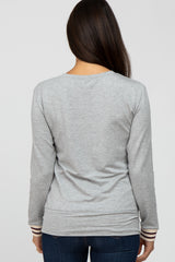 Heather Grey Long Striped Sleeve Top