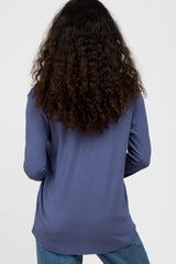 Blue V-Neck Round Hem Long Sleeve Top