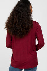 Burgundy V-Neck Round Hem Long Sleeve Top