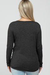 Charcoal V-Neck Round Hem Long Sleeve Maternity Top