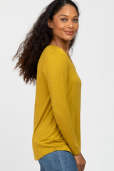 Yellow V-Neck Round Hem Long Sleeve Top