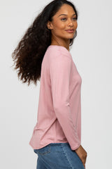 Mauve V-Neck Round Hem Long Sleeve Top