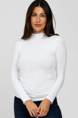 White Fitted Mock Neck Long Sleeve Maternity Top