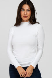 White Fitted Mock Neck Long Sleeve Top