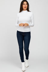 White Fitted Mock Neck Long Sleeve Top