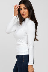 White Fitted Mock Neck Long Sleeve Top