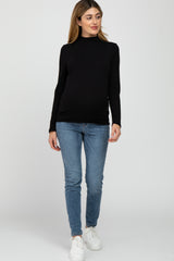 Black Fitted Mock Neck Long Sleeve Maternity Top