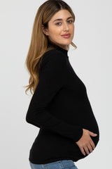 Black Fitted Mock Neck Long Sleeve Maternity Top