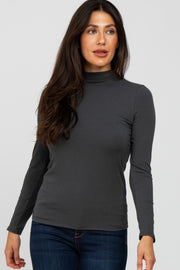 Charcoal Fitted Mock Neck Long Sleeve Top