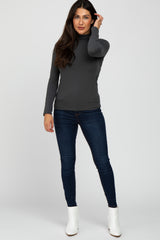 Charcoal Fitted Mock Neck Long Sleeve Top