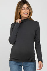 Charcoal Fitted Mock Neck Long Sleeve Maternity Top