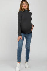 Charcoal Fitted Mock Neck Long Sleeve Maternity Top