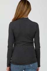 Charcoal Fitted Mock Neck Long Sleeve Maternity Top