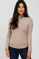 Taupe Fitted Mock Neck Long Sleeve Maternity Top