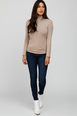 Taupe Fitted Mock Neck Long Sleeve Top