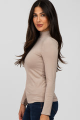 Taupe Fitted Mock Neck Long Sleeve Top