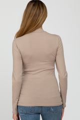 Taupe Fitted Mock Neck Long Sleeve Maternity Top