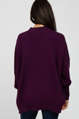 Plum Mock Neck Exposed Seam Sweater