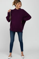 Plum Mock Neck Exposed Seam Maternity Sweater