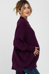 Plum Mock Neck Exposed Seam Maternity Sweater