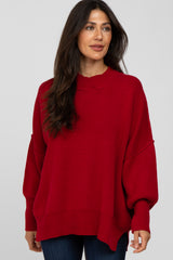 Red Mock Neck Exposed Seam Maternity Sweater