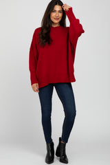 Red Mock Neck Exposed Seam Sweater