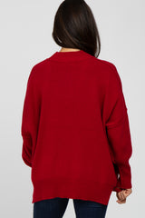 Red Mock Neck Exposed Seam Sweater