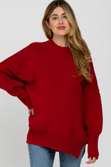 Red Mock Neck Exposed Seam Maternity Sweater