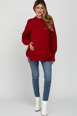 Red Mock Neck Exposed Seam Maternity Sweater