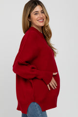 Red Mock Neck Exposed Seam Maternity Sweater